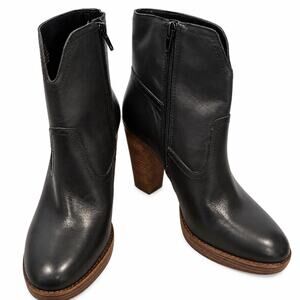 NIB Lucky Brand Queys Black Ankle Boots Block Heel Booties Women's 10M